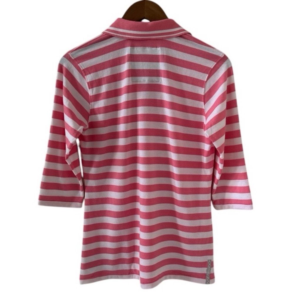 Pahr Fairway Essentials Pink and White Stripe 3/4 Sleeve Polo Shirt Size Large - Picture 4 of 5
